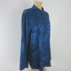Laowangyeche Shirt Unisex Large Blue Long Sleeve Dragon Jacquard Knot Buttons 41